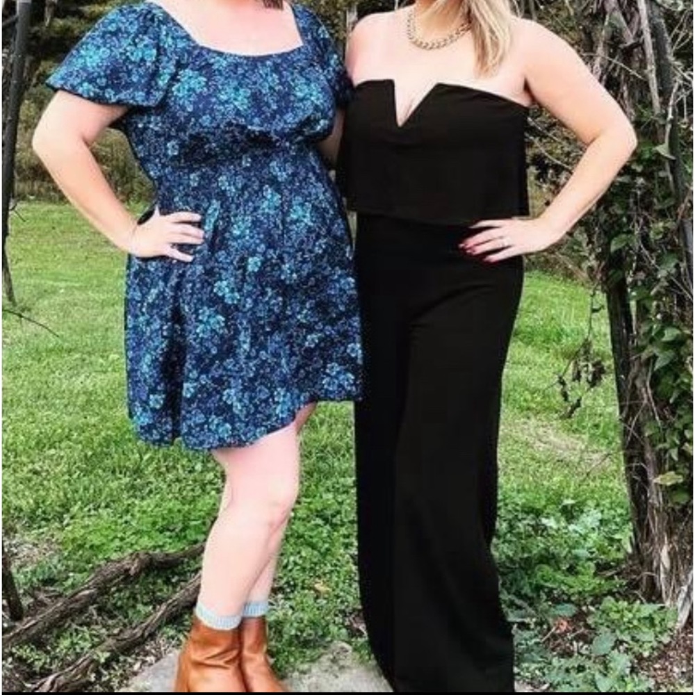 Black Strapless Wide Leg Jumpsuit-XL